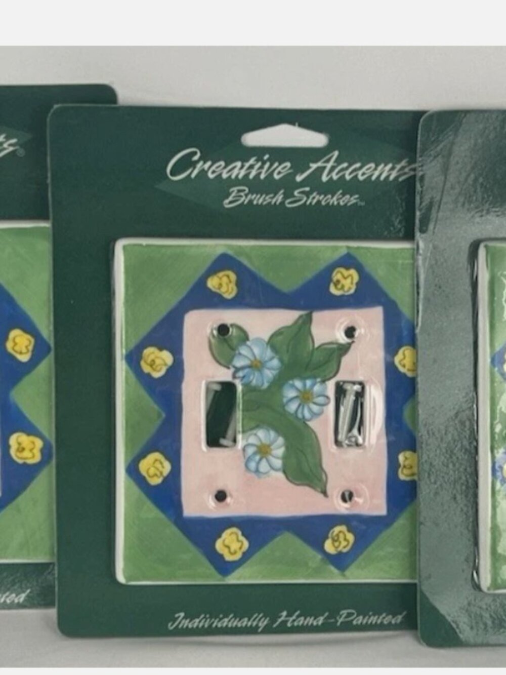 Vtg 90s Floral Creative Accents Lot Of 3 Hand Painted Double Light Switch Cover